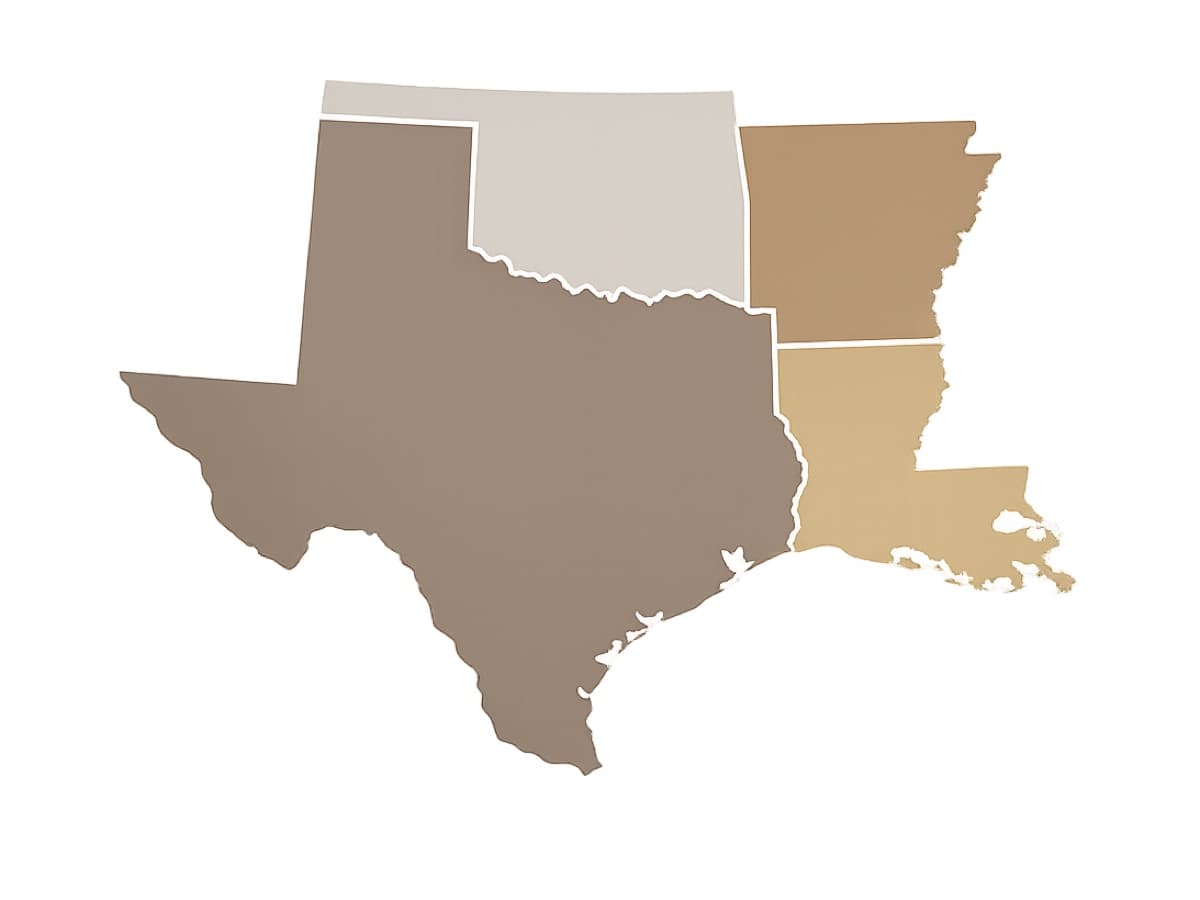 Service territory map showing Texas, Arkansas, Louisiana, and Oklahoma